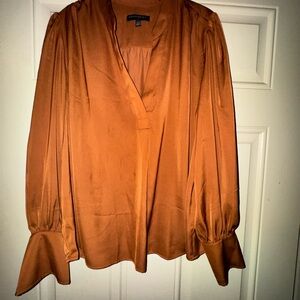 Banana Republic Orange Bishop Sleeve Blouse with Mandarin Collar